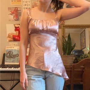 ❌sold on Mercari❌ Vintage 90s/y2k asymmetrical silky milkmaid style tank top